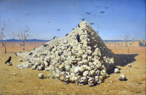 Vasily Vasilyevich Vereshchagin, Apotheosis of war, Turkestan Series, 1871 Oil on canvas, 50 in x 77.5 in State Tretyakov Gallery, Moscow