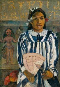 343px-Paul_Gauguin_-_The_Ancestors_of_Tehamana_OR_Tehamana_Has_Many_Parents_(Merahi_metua_no_Tehamana)_-_Google_Art_Project Paul Gauguin, Tehaʼamana Has Many Parents, or The Ancestors of Tehamana, 1893 Oil on canvas, 30 in x 21.3 in Art Institute of Chicago