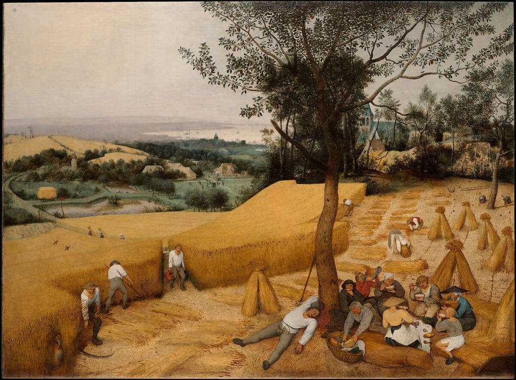 Pieter Bruegel the Elder, The Harvesters, 1565 Oil on oak, 46.9 × 63.8 in Metropolitan Museum of Art, New York