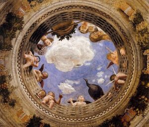 Andrea Mantegna, Ceiling Oculus, between 1465 and 1474 Fresco, 106.2 in Palazzo Ducale Mantua, Italy