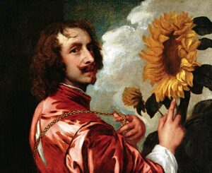Anthony van Dyck, Self-portrait with a sunflower, after 1633 Oil on canvas, 22.9 in x 28.7 in Private collection