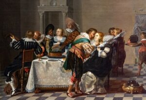 Dirck Hals, Galante Scene, 17th century Oil on oak wood, 15.7 in x 21.8 in Musée des Beaux-Arts de Carcassonne, France