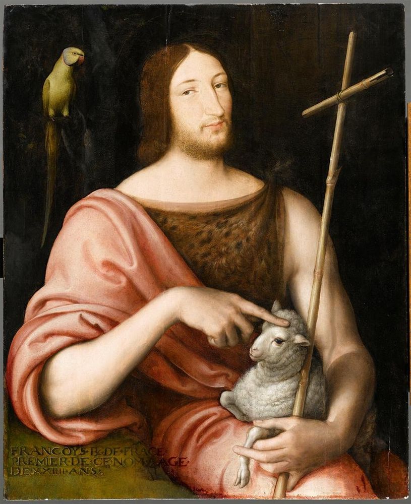 Jean Clouet, Portrait of François I as St John the Baptist, 1518 Oil on panel, 37.7 in x 31.1 in Louvre Museum, Paris