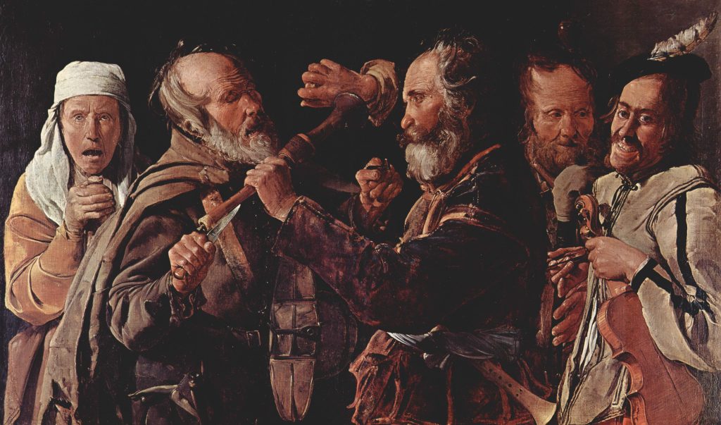 Georges de La Tour, The Musicians' Brawl, about 1625 - 1630 Oil on canvas, 33.74 in x 55.51 in Getty Center, Los Angeles