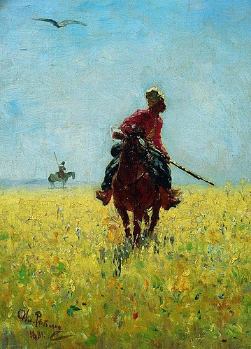 Ilya Repin, On the Trail, 1881 Oil on canvas, 13.3 in x 10.2 in Samara Art Museum