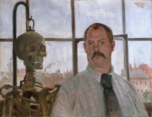 Lovis Corinth, Self-portrait with Skeleton, 1896 Oil on canvas, 26.7 in x 34.6 in Lenbachhaus, Munich