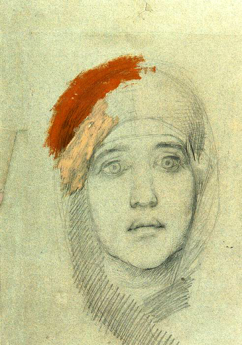 Study by Mikhail Vrubel - Woman's Head, 1885 17 x 13 in Tretyakov Gallery, Moscow
