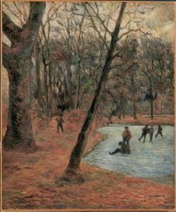 Skaters_in_Frederiksberg_Park_(1884_painting) Skaters in Frederiksberg Gardens, 1884 Oil on canvas, 25.5 in x 21.2 in Ny Carlsberg Glyptotek, Copenhagen