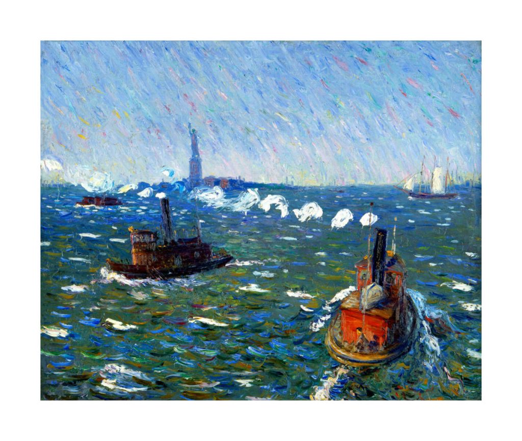 Breezy Day, Tugboats, New York Harbor, ca. 1910 Oil on canvas, 26 × 31 3/4 in Milwaukee Art MuseumWilliam James Glackens,