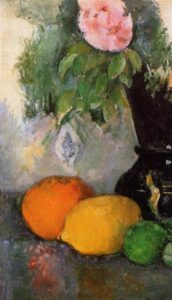 Paul Cézanne, Flowers and Fruit, c.1880 Oil on canvas, 14 x 8.25 in Musée de l'Orangerie, Paris