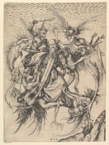 Martin Schongauer, Saint Anthony Tormented by Demons, 1470–74 Engraving; second state Cut to image: 12 1/4 x 9 in Metropolitan Museum of Art, New York