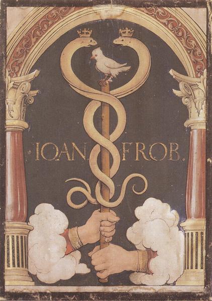 Hans Holbein the Younger, Printer's Device of Johannes Froben, c.1523 Tempera on canvas, 17 x 12 in Kunstmuseum Basel, Basel, Switzerland