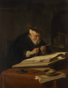 Solomon Koninck, A Scholar Sharpening his Quill, 1639 Oil on panel, 26 3⁄8 x 20 1⁄8 in Private Collection