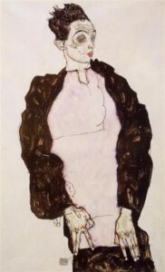 Egon Schiele, Self Portrait in Lavender and Dark Suit, Standing, 1914 Watercolor on paper Location: Albertina, Vienna, Austria