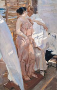 Joaquín Sorolla y Bastida, The Pink Robe, After the Bath, 1916 Oil on canvas, 81.8 in x 49.8 in Sorolla Museum, Madrid