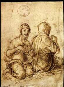 Andrea Mantegna, Two Holy women, Seated on the Ground, 1455-1465 Pen and brown ink on paper, 5 x 3.5 in The British Museum, London