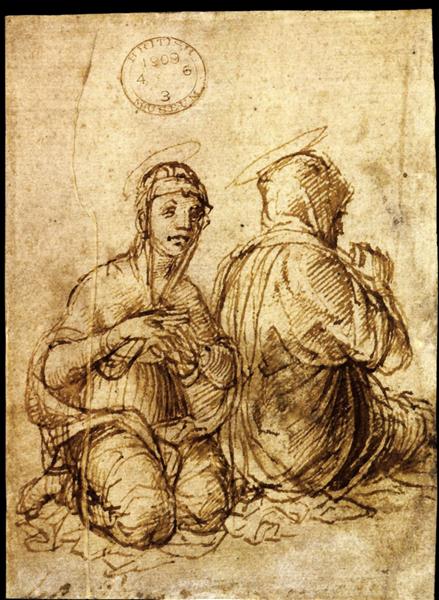 Andrea Mantegna, Two Holy Women, Seated on the Ground, 1455–1465 Pen and brown ink on paper, 5 x 3.5 in British Museum, London