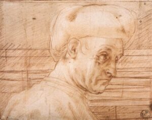 Jacopo Pontormo, Study of a Man Wearing a Hat, 1519-21 Red chalk with incised lines for transfer, 6.1 x 7.8 in Galleria degli Uffizi, Florence