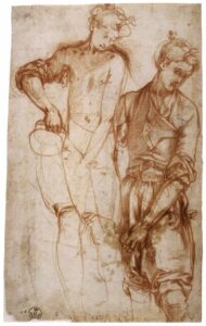 Jacopo Pontormo, Studies of a Youth Pouring from a Jug, 1523-24 Red chalk, 12.4 x 7.6 in Galleria degli Uffizi, Florence