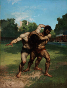 Gustave Courbet, The Wrestlers, 1853 Oil on canvas, 99.21 in x 77.95 in Hungarian National Gallery, Budapest
