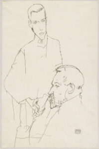 Egon Schiele, Zentralinspektor Benesch and His Son Otto, 1913 Graphite on off-white wove paper, 18 1/2 x 12 1/8 in Fogg Art Museum, Cambridge, Massachusetts