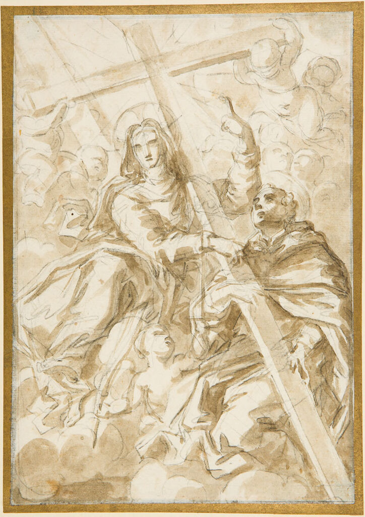 Luca Giordano, Saint Theresa and Saint John of the Cross, 17th century Black chalk and brown wash on cream antique laid paper, laid down, 8 3/4 × 6 1/8 in Fogg Art Museum, Harvard University, Cambridge, Massachusetts