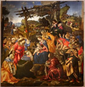 Filippo Lippi, Adoration of the Magi, 1496 Oil on panel, 101.5 in x 95.6 in Uffizi Gallery, Florence