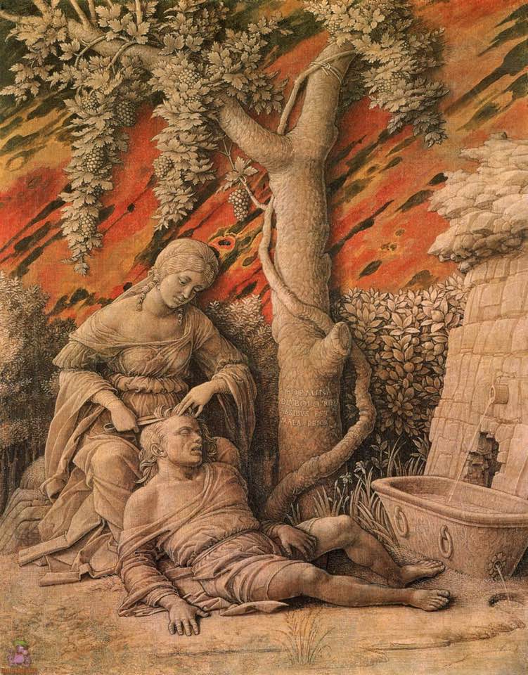 Andrea Mantegna, Samson and Delilah, 1495 Glue-size on canvas, 18.5 x 14.4 in National Gallery, London