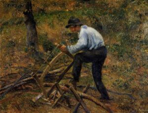Camille Pissarro, Pere Melon Sawing Wood, Pontoise, 1879, Oil on canvas, 35 x 45.7, Private Collection