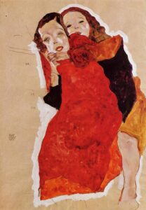 Egon Schiele, Two Girls, 1911 Watercolor on paper Private collection