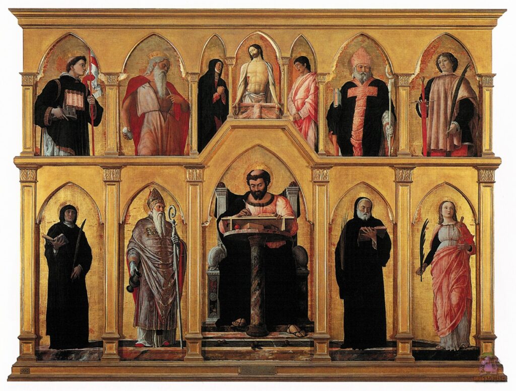 Andrea Mantegna, Saint Luke Polyptych, 1453–1455 Tempera on panel, 69.7 x 90.6 in Pinacoteca di Brera, Milan