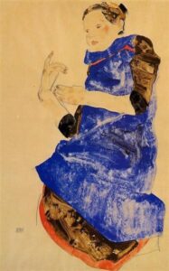 Egon Schiele, Girl in a Blue Apron, 1912 Watercolor on paper Private Collection