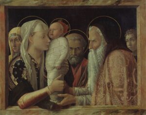 Andrea Mantegna, The Presentation of Christ in the Temple, c. 1454 Tempera on canvas, 30.3 in x 37.1 in Gemäldegalerie, Berlin