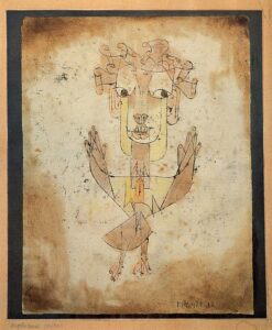Paul Klee, Angelus Novus, 1920 India ink, oil, paper, watercolor paint and monoprinting, 12.5 x 9.5 in Israel Museum, Jerusalem