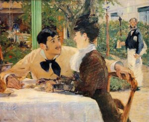 Édouard Manet, At the Père Lathuille Restaurant, 1879 Oil on canvas 36.2 in x 44 in Musée des Beaux-Arts de Tournai, France