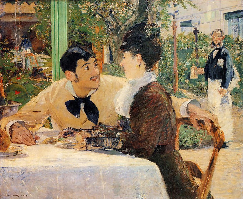 Édouard Manet, At the Père Lathuille Restaurant, 1879 Oil on canvas 36.2 in x 44 in Musée des Beaux-Arts de Tournai, France