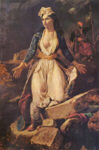 Eugène Delacroix, Greece on the Ruins of Missolonghi, 1826 Oil on canvas, 83.8 in x 55.9 in Musée des Beaux-Arts de Bordeaux, France