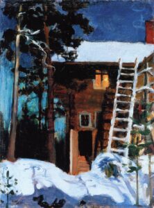 Akseli Gallen-Kallela, Kalela on a Winter Night, 1896 Oil on canvas, 13.3 in x 10.2 in Private collection