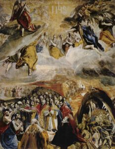 El Greco, The Adoration of the Name of Jesus, between 1577 and 1580 Oil on canvas, 55.1 in x 43.3 in Royal Monastery of San Lorenzo de El Escorial, Spain