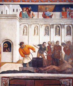 Fra Angelico, Martyrdom of St Lawrence, between 1447 and 1449 Fresco, 106.6 in x 92.9 in Niccoline Chapel, Vatican City