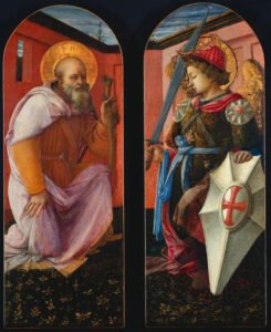 Filippo Lippi, Pair of Panels from a Triptych: The Archangel Michael and St. Anthony Abbot, 1458 Tempera on wood panel, 32 x 11 3/4 x 1 3/16 in Cleveland Museum of Art