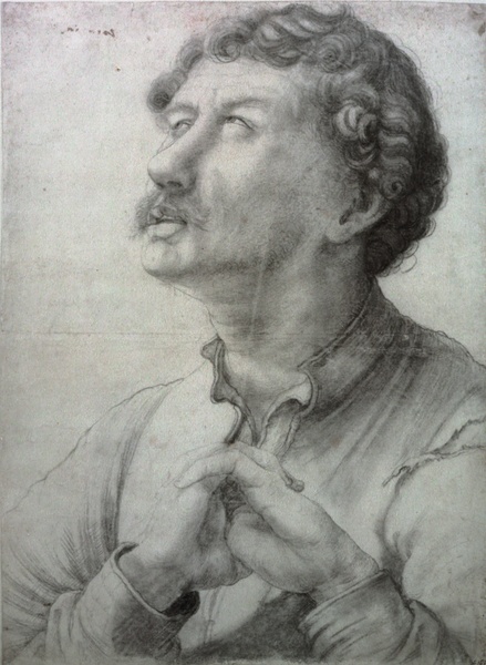 Matthias Grünewald, Young Man with Folded Hands, between 1522 and 1525 Charcoal on paper, 17.16 in x 12.63 in Kupferstichkabinett Berlin