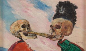 James_Ensor,_Skeletons_Fighting_Over_a_Pickled_Herring_-_Musées_royaux_des_Beaux-Arts_de_Belgique,_Brussels James Ensor, Self Portrait with Demons, 1898 Lithograph, 21 1/16 x 14 5/8 in Museum of Modern Art, New York