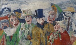 L’Intrigue_(James_Ensor,_1890) James Ensor, Intrigue, 1890 Oil on canvas, 35.2 in x 58.6 in Royal Museum of Fine Arts Antwerp