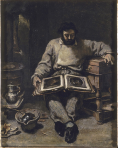 Gustave Courbet, Marc Trapadoux Examining a Book of Prints, 1849 Oil on canvas, 16.1 in x 12.5 in Musée d'Art moderne de Troyes , France