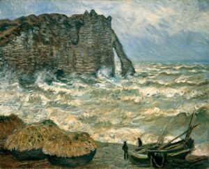 Claude Monet,Stormy Sea at Etretat, 1883 Oil on canvas, 39.3 in x 31.8 in Museum of Fine Arts of Lyon, France