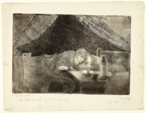 Camille Pissarro, The Grandmother (Effect of Light), 1889 Etching and aquatint in black on ivory laid paper, 6 7/8 × 10 1/8 in Art Institute of Chicago
