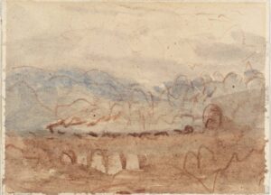 David Cox Senior, A Train on a Viaduct, unknown date Crayon and watercolor on paper, 3.3 x 4.5 in Tate Britain, London