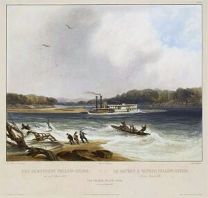 Karl Bodmer, Yellowstone, Missouri River Steamboat Aground, 1844