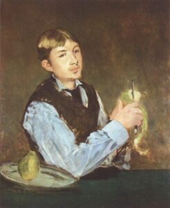 Édouard Manet, A young man peeling a pear (Portrait Of Leon Leenhoff), 1868 Oil on canvas, 33.5 x 28 in Nationalmuseum, Stockholm, Sweden